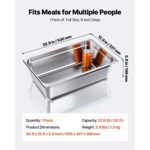 1 pack stainless steam hotel pan, full size table steam pan, 6 inch deep anti jam restaurant supplies reusable rustproof catering storage for home, party, restaurant, hotel, buffet