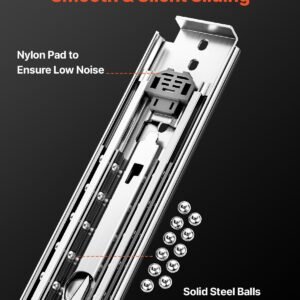 1 pair full extension drawer slides 18 20 22 28 30 32 36 38 40 44 48 52 56 60 in, 500 lbs load capacity locking drawer slides, ball bearing with lock side mount drawer slide rail
