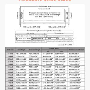1 pair full extension drawer slides 18 20 22 28 30 32 36 38 40 44 48 52 56 60 in, 500 lbs load capacity locking drawer slides, ball bearing with lock side mount drawer slide rail