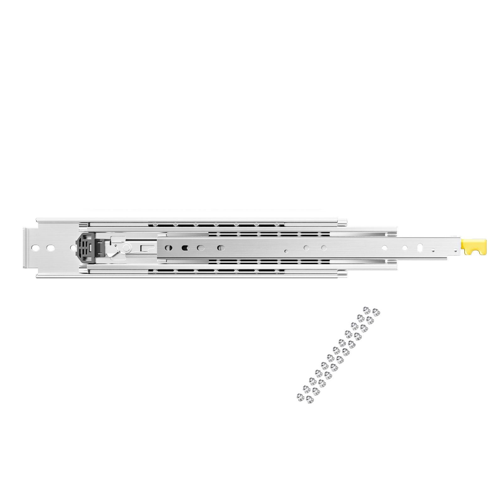 1 pair full extension drawer slides 18 20 22 28 30 32 36 38 40 44 48 52 56 60 in, 500 lbs load capacity locking drawer slides, ball bearing with lock side mount drawer slide rail