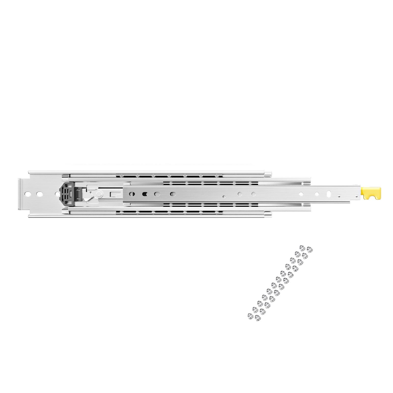 1 pair full extension drawer slides 18 20 22 28 30 32 36 38 40 44 48 52 56 60 in, 500 lbs load capacity locking drawer slides, ball bearing with lock side mount drawer slide rail
