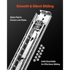 1 pair full extension drawer slides 18 20 22 28 30 32 36 38 40 44 48 52 56 60 in, 500 lbs load capacity locking drawer slides, ball bearing with lock side mount drawer slide rail