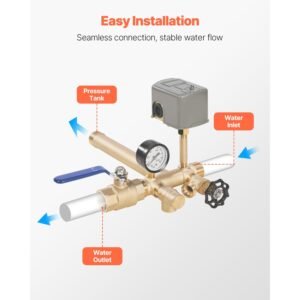 1" x 11" well pressure tank tee kit, with 30/50psi switch, 8 pieces pure brass pressure tank installation kit for water well, 1 in gate valve included, fit most tanks with diameter up to 16 in