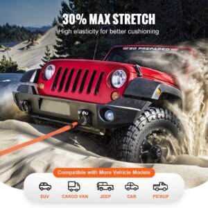 1" x 20' kinetic recovery tow rope 38,000 lbs, heavy duty off road snatch strap, extreme duty 30% elasticity energy snatch strap for jeep car truck atv utv suv tractor