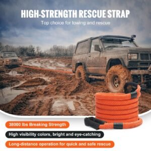 1" x 20' kinetic recovery tow rope 38,000 lbs, heavy duty off road snatch strap, extreme duty 30% elasticity energy snatch strap for jeep car truck atv utv suv tractor
