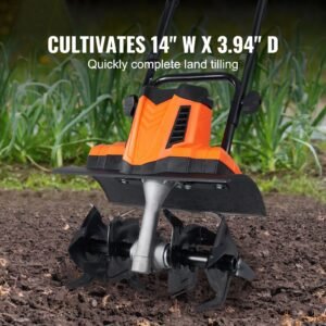 10 amp electric tiller, 14" tilling width 3.94" tilling depth corded electric tiller/cultivator, steel mn tines, rototiller for garden lawn soil digging
