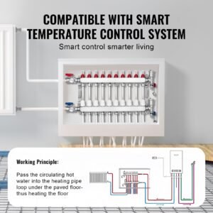 10 branch radiant heat manifold, 1/2" pex tubing manifold, stainless steel pex manifold for hydronic radiant floor heating, radiant heat pex manifold kit with 1/2" adapters included