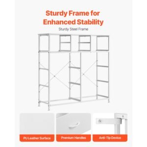 10 drawer dresser, fabric drawer dresser with fabric bins, closet storage drawers with easy pull handle and sturdy steel frame, fabric storage tower for bedroom, hallway, closet, nursery, white