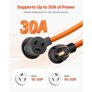10 ft dryer extension cord, 3 prong nema 10 30p to 10 30r dryer cord, 125v/250v stw 10awg/3c, 30a, pure copper wire cable with black non woven bag and pvc cable tie, ideal for indoor & outdoor