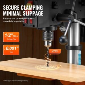 10 in benchtop drill press, 6.2a induction motor, tabletop drilling machine with 650 / 1050 / 1800 / 2350 / 3100 rpm adjustable speed, 0 45° tilting worktable, led work light, for wood metal
