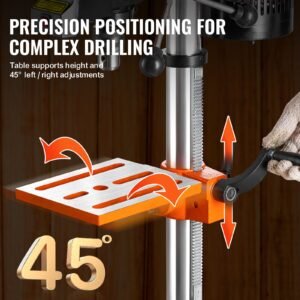 10 in benchtop drill press, 6.2a induction motor, tabletop drilling machine with 650 / 1050 / 1800 / 2350 / 3100 rpm adjustable speed, 0 45° tilting worktable, led work light, for wood metal