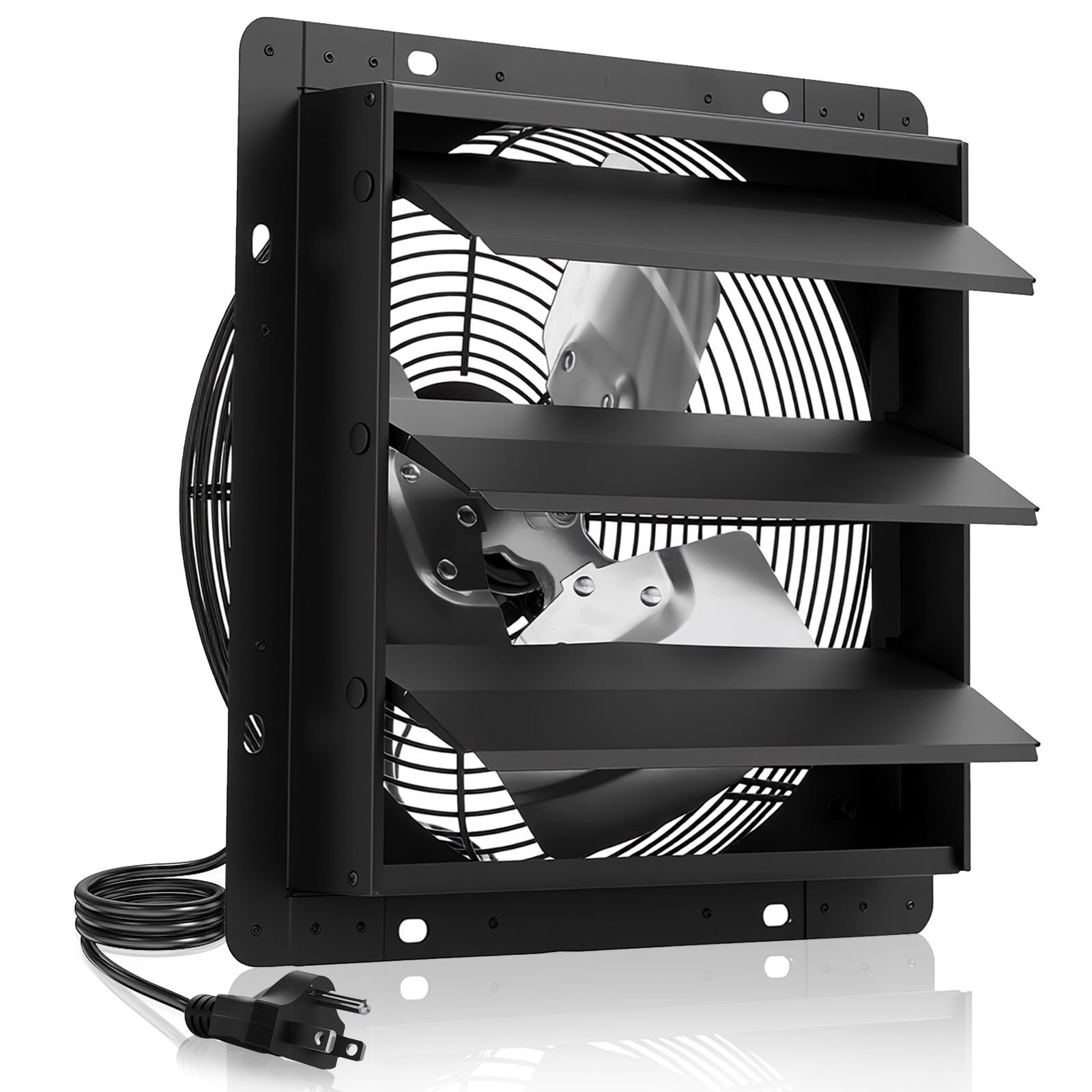 10 inch shutter exhaust fan, wall mounted attic vent fan with smart programming variable speed temperature control, 1000 cfm,ec motor,timer, for shed,garage,greenhouse ventilation cooling,black