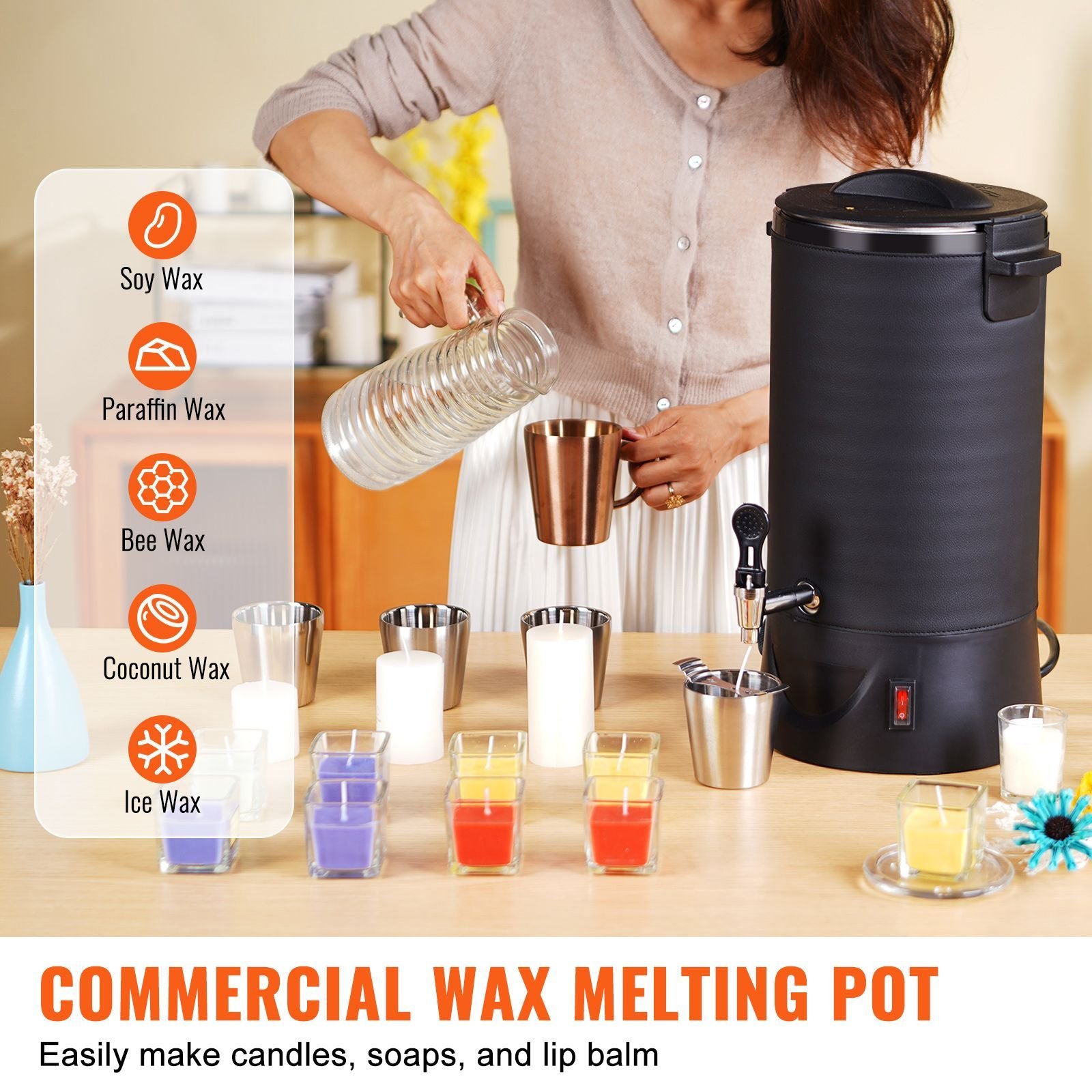 10 l wax melter for candle making, extra large electric wax melting pot, with easy pour spout and 9 level temp control, easy clean for candle soap cream beauty bulk production business or home