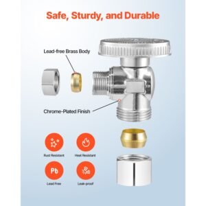 10 pack angle stop valve, 1/4 turn water shut off valves, 1/2" nominal (5/8" od) compression inlet x 3/8" od compression outlet shutoff valve for bathroom kitchen toilet shower plumbing