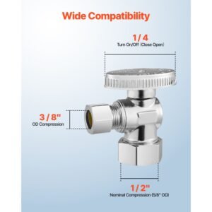 10 pack angle stop valve, 1/4 turn water shut off valves, 1/2" nominal (5/8" od) compression inlet x 3/8" od compression outlet shutoff valve for bathroom kitchen toilet shower plumbing
