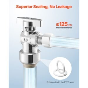 10 pack angle stop valve, push to connect water shut off valve 1/2" ptc x 3/8" od compression, 1/4 turn chrome plated brass shutoff valves for copper, cpvc, pe rt, pex pipe