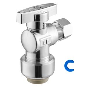 10 Pack Angle Stop Valve, Push-to-Connect Water Shut Off Valve 1/2" PTC x 3/8" OD Compression, 1/4 Turn Chrome Plated Brass Shutoff Valves for Copper, CPVC, PE-RT, PEX Pipe