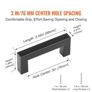 10 pack cabinet pulls, 3in / 76mm center to center slim square kitchen cabinet drawer, stainless steel modern kitchen cupboard door handles for kitchen bathroom bar hardware matte black