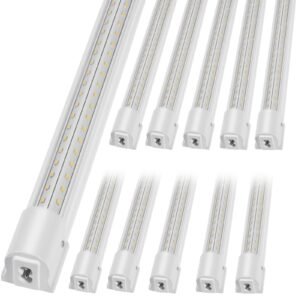 10 Pack LED Shop Light, 8 FT, 80W Linkable Shop Light Fixture, 10000 LM Ceiling Lights 59 in Power Cords with ON/OFF Switch 48 in Connector Cables, for Garage Warehouse Home Workkshop and Office