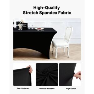 10 pack table cloth for 6ft rectangular fitted events, wrinkle resistant stretch black table covers, washable spandex tablecloth protector, for party, wedding, cocktail, banquet, festival