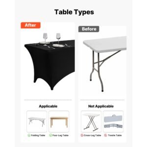 10 pack table cloth for 6ft rectangular fitted events, wrinkle resistant stretch black table covers, washable spandex tablecloth protector, for party, wedding, cocktail, banquet, festival
