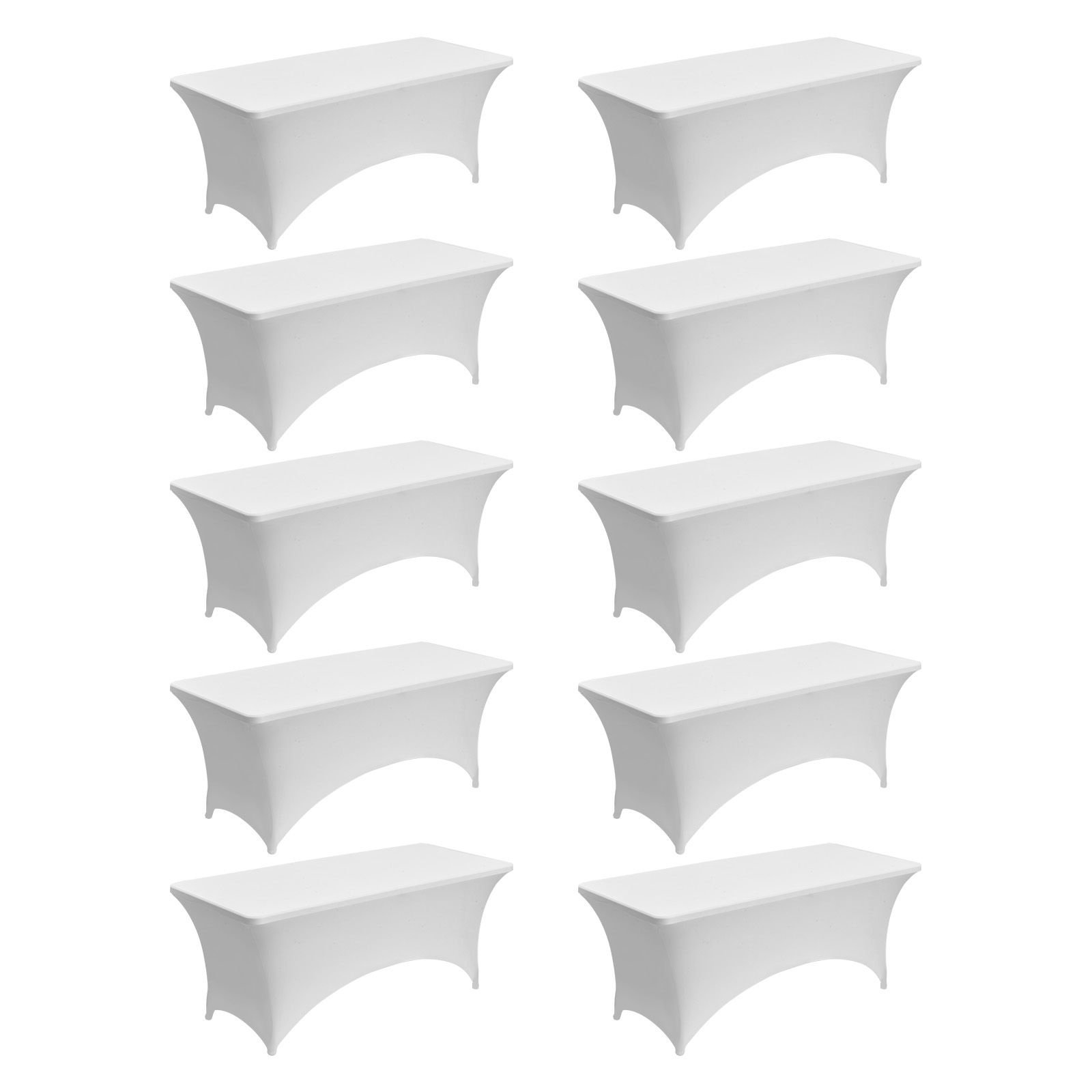 10 pack table cloth for 6ft rectangular fitted events, wrinkle resistant stretch white table covers, washable spandex tablecloth protector, for party, wedding, cocktail, banquet, festival
