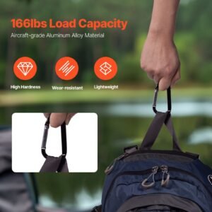 10 pcs black carabiner, caribeaner clip, spring snap hook for keychain clip, 3.07" aluminum alloy d ring shape carabeaner with 20 pcs keyring, multipurpose for camping, hiking, backpacking