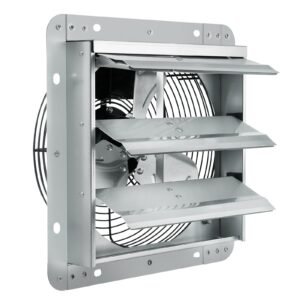 10'' shutter exhaust fan, high speed 820 cfm, aluminum wall mount attic fan with ac motor, ventilation and cooling for greenhouses, garages, sheds, shops, fcc
