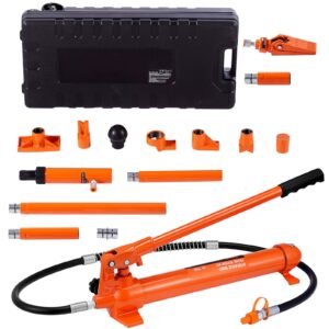 10 Ton Porta Power Kit, Hydraulic Ram with Pump, Car Jack with 4.6 ft/1.4 m Oil Hose, Bent Frame Repair Tool with Storage Case for Automotive, Garage, Heavy Equipment, Mechanic (22046 LBS)