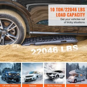 10 ton traction boards with pp material, recovery boards for off road vehicles/cars/pickups/suvs/rvs, pair tire traction mats on snow, sand, mud and loose terrain, storage bag, long, black