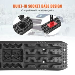 10 ton traction boards with pp material, recovery boards for off road vehicles/cars/pickups/suvs/rvs, pair tire traction mats on snow, sand, mud and loose terrain, storage bag, long, black