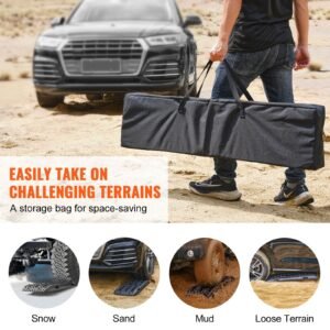 10 ton traction boards with pp material, recovery boards for off road vehicles/cars/pickups/suvs/rvs, pair tire traction mats on snow, sand, mud and loose terrain, storage bag, long, black