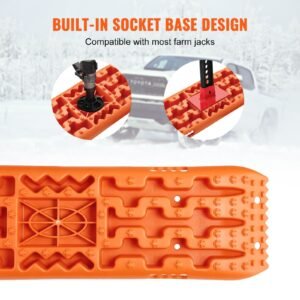 10 ton traction boards with pp material, recovery boards for off road vehicles/cars/pickups/suvs/rvs, pair tire traction mats on snow, sand, mud and loose terrain, storage bag, long, orange