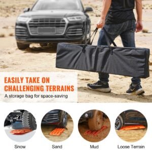 10 ton traction boards with pp material, recovery boards for off road vehicles/cars/pickups/suvs/rvs, pair tire traction mats on snow, sand, mud and loose terrain, storage bag, long, orange