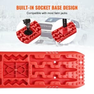 10 ton traction boards with pp material, recovery boards for off road vehicles/cars/pickups/suvs/rvs, pair tire traction mats on snow, sand, mud and loose terrain, storage bag, long, red
