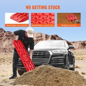 10 ton traction boards with pp material, recovery boards for off road vehicles/cars/pickups/suvs/rvs, pair tire traction mats on snow, sand, mud and loose terrain, storage bag, long, red
