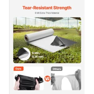 10' x 100' plastic sheeting heavy duty, 6 mil thick plastic sheeting roll, plastic drop cloth painters tarp covering for crawl space vapor barrier, black and white double sided, multi purpose