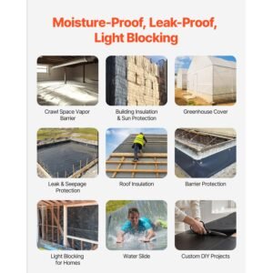 10' x 100' plastic sheeting heavy duty, 6 mil thick plastic sheeting roll, plastic drop cloth painters tarp covering for crawl space vapor barrier, black and white double sided, multi purpose