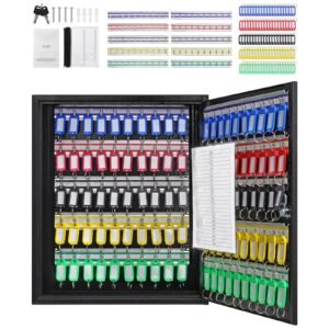 100-Key Cabinet, Key Lock Box with Adjustable Racks, Security Key Storage Box Steel, Key Organizer with 100 Colorful Key Tags and 2 Record Cards for School, Office, Hotel