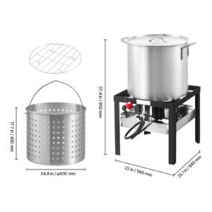 100 qt seafood boiling kit with strainer, outdoor seafood boil pot and basket, cooking set for crab crawfish lobster boiling, aluminum stockpot with 100,000 btus propane burner and steamer rack