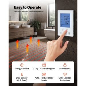 100 sqft underfloor heating cable kit, 120v electric radiant heated floor system, with smart control thermostat & alarm, easy installation for tile, stone, vinyl, home improvement
