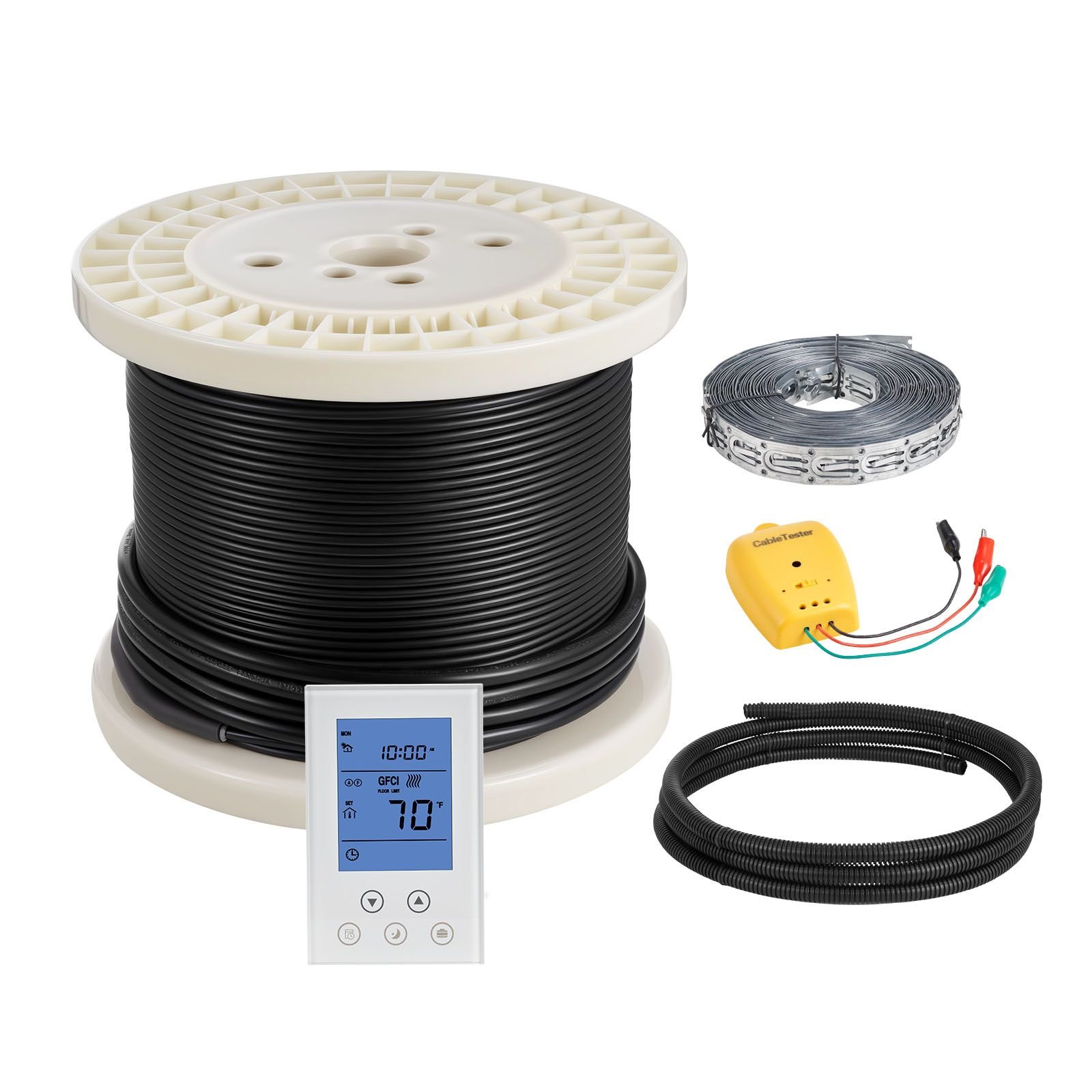 100 sqft underfloor heating cable kit, 120v electric radiant heated floor system, with smart control thermostat & alarm, easy installation for tile, stone, vinyl, home improvement