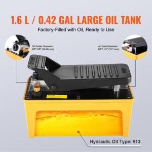 10,000psi air hydraulic pump, 0.42 gal reservoir, npt 3/8 in oil outlet, npt 1/4 in inlet, aluminum shell air actuated treadle foot pump, for automobile repair frame machine & hydraulic press