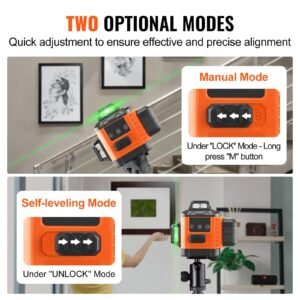 100ft self leveling laser level, manual green 3 x 360° cross line laser, manual self leveling mode & ip54 waterproof 8h continuous working time line laser, battery/stand included