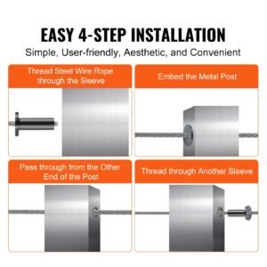 101 pack t316 stainless steel protector sleeves for 1/8" wire rope cable railing, diy balustrade t316 marine grade, come with a free drill bit, black