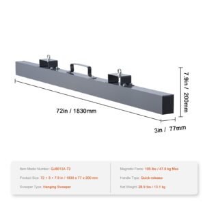 105lbs hanging magnetic sweeper pickup tool, nail hang type magnetic forklift sweeper, industrial grade magnets steel material hunting accessories for picking up bolts nails iron chips metals