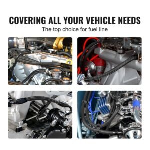 10an fuel line kit, 10 ft fuel hose kit, 0.55" nylon stainless steel braided fuel line oil/gas/diesel hose end fitting kit, with 7 pcs swivel fitting adapter kit, black