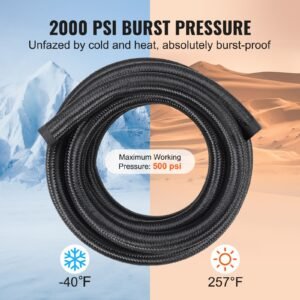 10an fuel line kit, 10 ft fuel hose kit, 0.55" nylon stainless steel braided fuel line oil/gas/diesel hose end fitting kit, with 7 pcs swivel fitting adapter kit, black