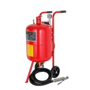 10gal/40l sandblaster equipped with nozzle shut off valve pressure gauge ceramic nozzle 2.5m hose filling funnel watertrap 6" rubber wheels grit power sand blasters portable sandblasting equipm