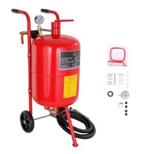 10gal/40l sandblaster equipped with nozzle shut off valve pressure gauge ceramic nozzle 2.5m hose filling funnel watertrap 6" rubber wheels grit power sand blasters portable sandblasting equipm